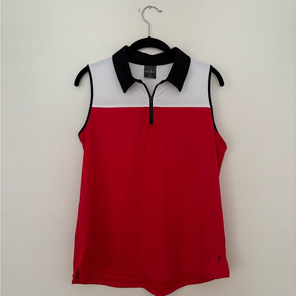 Belyn Key Red White and Black Sleeveless Polo Tank Top